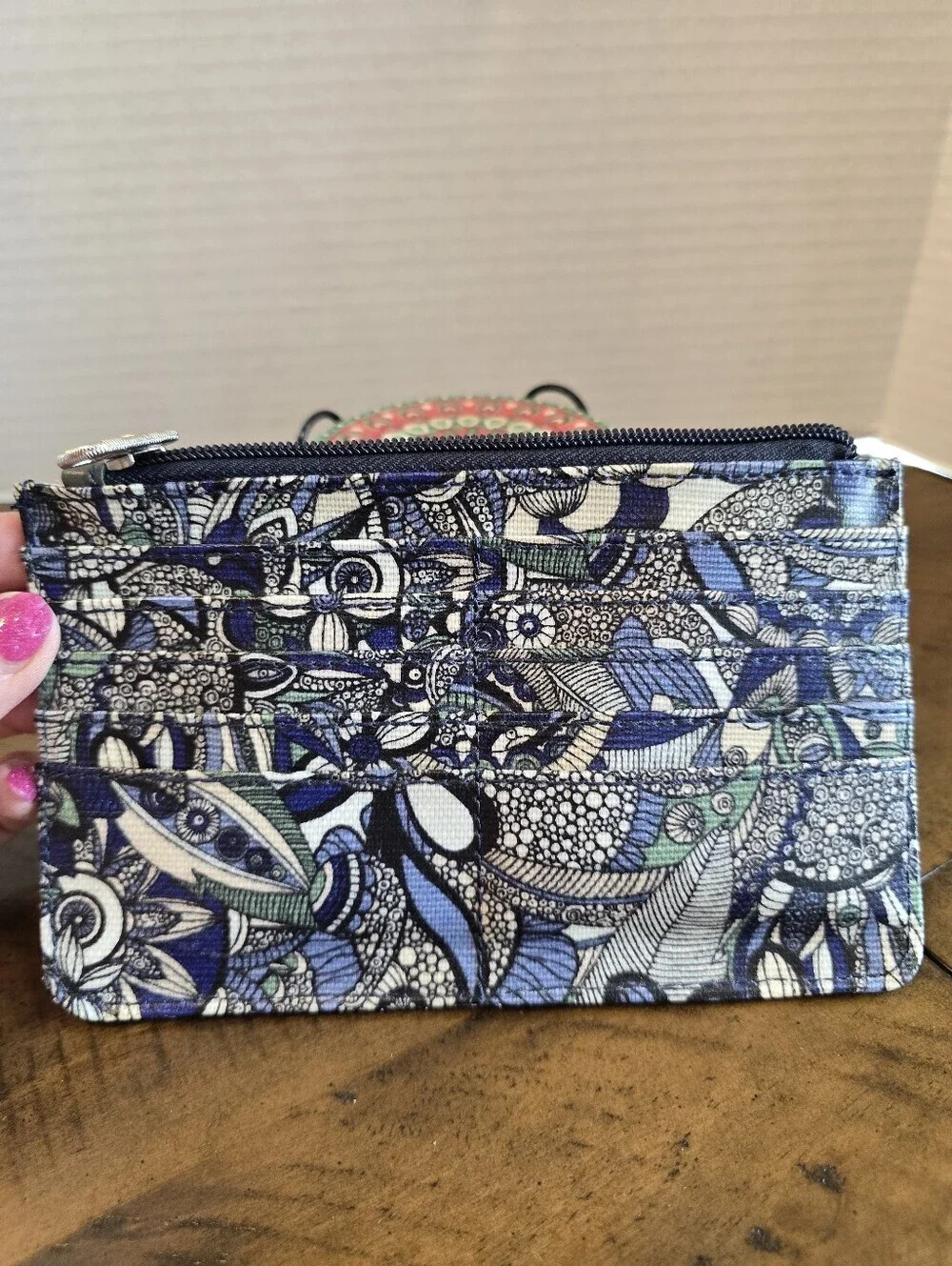 Sakroots Spirit Desert Floral Navy Blue Glitter Card Organizer Zip Pouch